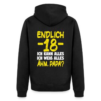 18 Geburtstag Geburtstagsgeschenk volljährig - Unisex Premium Bio Zip Hoodie - Schwarz - Hinten - Nico (187cm)