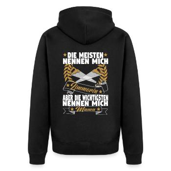 Zimmerin Mama Holzbauer Mutter Zimmerer Holzbau - Unisex Premium Bio Zip Hoodie - Schwarz - Hinten - Nico (187cm)