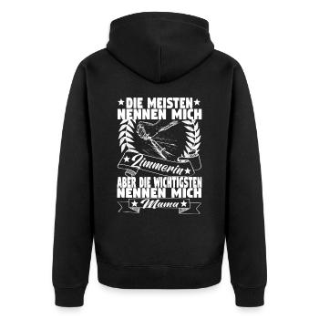 Zimmerin Mama Holzbauer Mutter Zimmerer Holzbau - Unisex Premium Bio Zip Hoodie - Schwarz - Hinten - Nico (187cm)