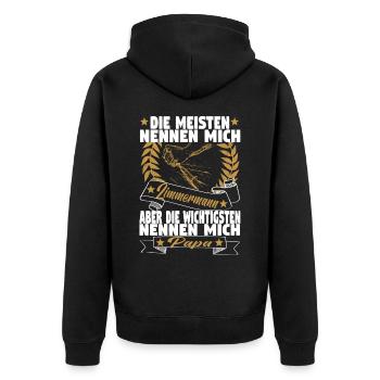 Holzbauer Vater Zimmermann Papa Zimmerer Holzbau - Unisex Premium Bio Zip Hoodie - Schwarz - Hinten - Nico (187cm)