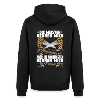Zimmermann Papa Holzbauer Vater Zimmerer Holzbau - Unisex Premium Bio Zip Hoodie - Schwarz - Hinten - Nico (187cm)