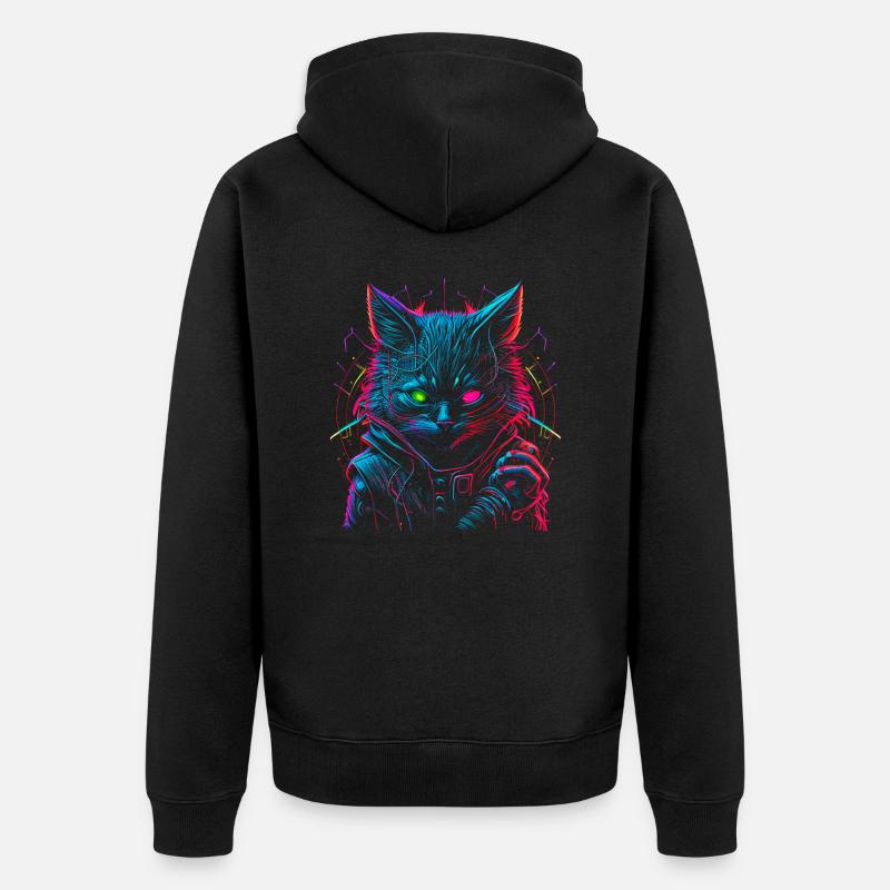 Neon Punk Hacker Cat - Veste à capuche bio Premium Unisexe - noir