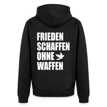 Frieden schaffen ohne waffen - Unisex Premium Bio Zip Hoodie - Schwarz - Hinten - Nico (187cm)