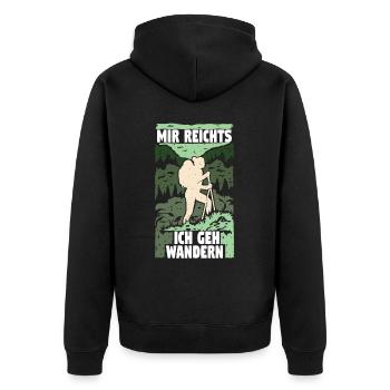 Mir Reichts ich geh Wandern Rucksack Wanderweg - Unisex Premium Bio Zip Hoodie - Schwarz - Hinten - Nico (187cm)
