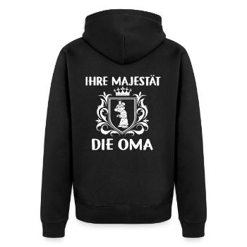 Ihre Majestät die Oma - Unisex Premium Bio Zip Hoodie - Schwarz - Hinten - Nico (187cm)