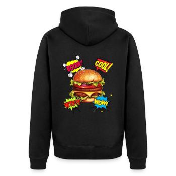 Burger Pop Art Hamburger Cheeseburger Fast Food - Unisex Premium Bio Zip Hoodie - Schwarz - Hinten - Nico (187cm)