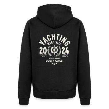 Yachting Marseille vieux port 2024 - Veste à capuche bio Premium Unisexe - noir - Dos - Nico (187cm)