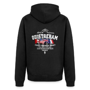 Ouistreham Normandy 80th anniversary 1 - Veste à capuche bio Premium Unisexe - noir - Dos - Nico (187cm)