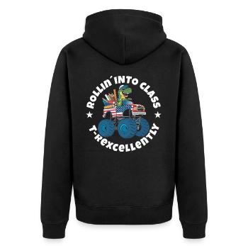 Trex Einschulung - Unisex Premium Bio Zip Hoodie - Schwarz - Hinten - Nico (187cm)