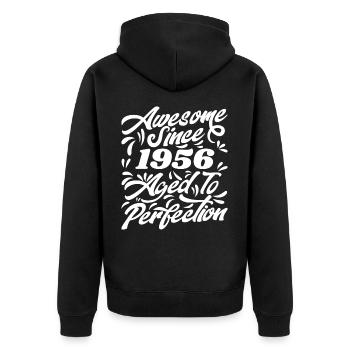 Awesome Since 1956 - Aged To Perfection, Gift 1956 - Unisex Premium Organic Zip Hoodie - black - Back - Nico (187cm)