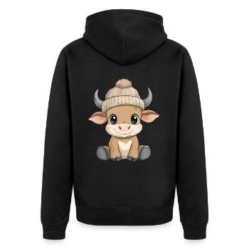 Stier Süß Niedlich Baby Kinder Tier Cartoon - Unisex Premium Bio Zip Hoodie - Schwarz - Hinten - Nico (187cm)