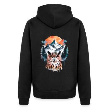 Eule Wasserfarben Effekt Schleiereule Uhu Eulen - Unisex Premium Bio Zip Hoodie - Schwarz - Hinten - Nico (187cm)