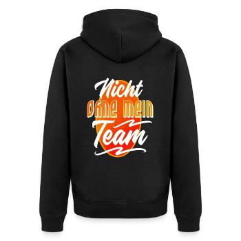 Nicht ohne mein Team - Unisex Premium Bio Zip Hoodie - Schwarz - Hinten - Nico (187cm)
