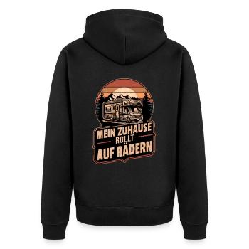 Zuhause Rollt Auf Rädern Wohnmobil Retro Camper - Unisex Premium Bio Zip Hoodie - Schwarz - Hinten - Nico (187cm)