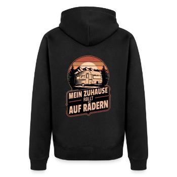 Mein Zuhause Rollt Auf Rädern Wohnwagen Retro - Unisex Premium Bio Zip Hoodie - Schwarz - Hinten - Nico (187cm)