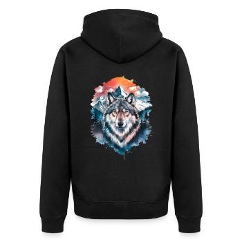 Wolf Wasserfarben Kunst Wölfe Kunstwerk Wolf - Unisex Premium Bio Zip Hoodie - Schwarz - Hinten - Nico (187cm)