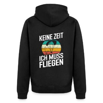 Keine Zeit Fliegen Retro Paragleiter Gleitschirm - Unisex Premium Bio Zip Hoodie - Schwarz - Hinten - Nico (187cm)