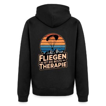 Fliegen Therapie Gleitschirmfliegen Paragleiten - Unisex Premium Bio Zip Hoodie - Schwarz - Hinten - Nico (187cm)