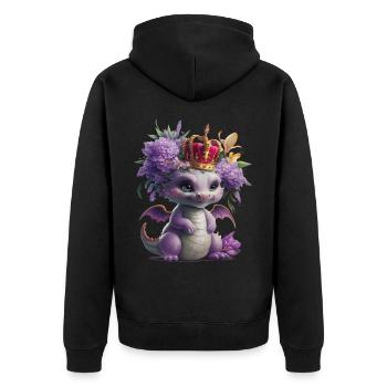 Dragon avec couronne et fleurs colorées - Veste à capuche bio Premium Unisexe - noir - Dos - Nico (187cm)
