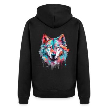 Wolf Wolf Head Predator Forest Nature Wilderness Art - Unisex Premium Organic Zip Hoodie - black - Back - Nico (187cm)