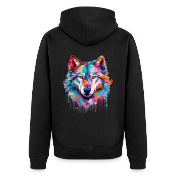 Wolf Wolf Head Predator Forest Nature Wilderness Colorful - Unisex Premium Organic Zip Hoodie - black - Back - Nico (187cm)