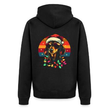 Dackel mit Weihnachtsmütze und Sonnenbrille - Unisex Premium Bio Zip Hoodie - Schwarz - Hinten - Nico (187cm)