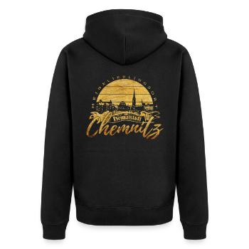 Chemnitz - Unisex Premium Bio Zip Hoodie - Schwarz - Hinten - Nico (187cm)