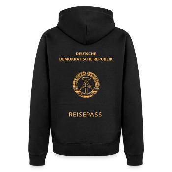 DDR Nostalgie Ostalgie Ossi Geschenk - Unisex Premium Bio Zip Hoodie - Schwarz - Hinten - Nico (187cm)