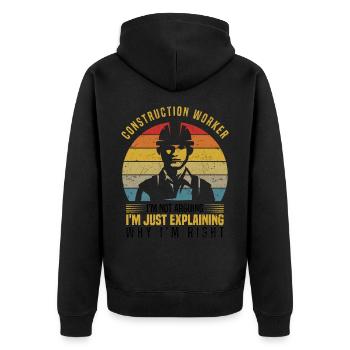 Bauarbeiter - Unisex Premium Bio Zip Hoodie - Schwarz - Hinten - Nico (187cm)