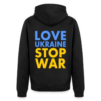 Love ukraine stop war - Veste à capuche bio Premium Unisexe - noir - Dos - Nico (187cm)