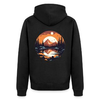 Sonnenuntergang Outdoor Natur - Unisex Premium Bio Zip Hoodie - Schwarz - Hinten - Nico (187cm)