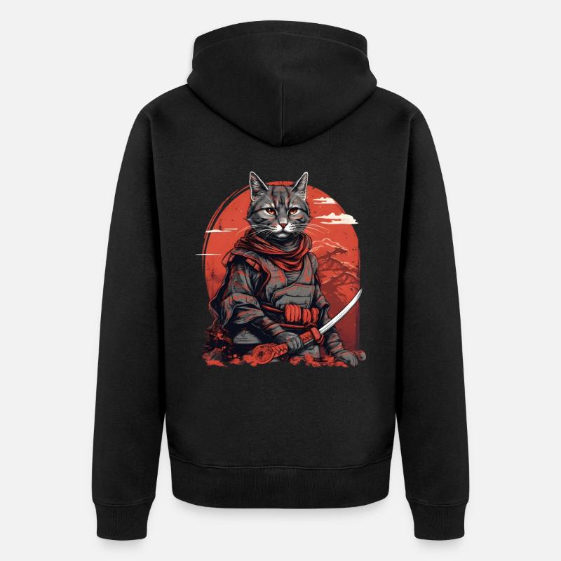 Chat Samouraï Japon - Veste à capuche bio Premium Unisexe - noir