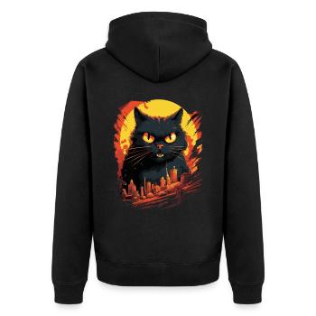 Le chat détruit la grande ville en colère maléfique Art moderne - Veste à capuche bio Premium Unisexe - noir - Dos - Nico (187cm)