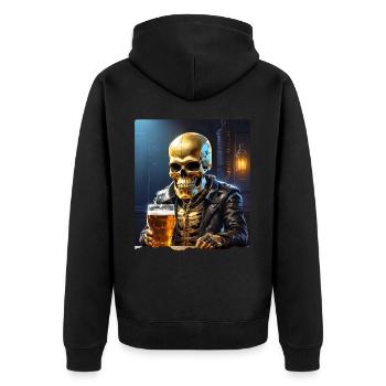 Bier Skull 0.4 - Unisex Premium Bio Zip Hoodie - Schwarz - Hinten - Nico (187cm)