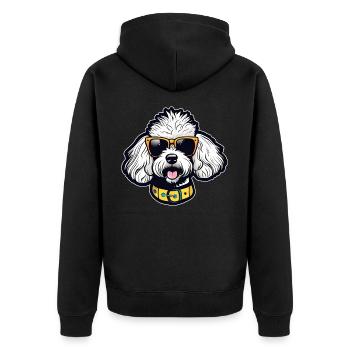 Cooler Pudel mit Sonnenbrille - Unisex Premium Bio Zip Hoodie - Schwarz - Hinten - Nico (187cm)