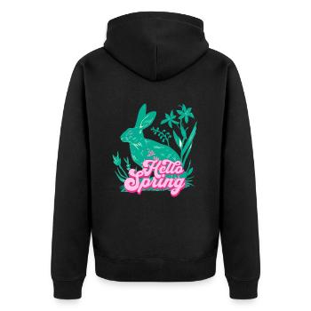 Hello Spring Rabbit with Flowers - Unisex Premium Organic Zip Hoodie - black - Back - Nico (187cm)