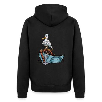 Seagull Sailor Maritime Boat Sailor Ahoy - Unisex Premium Organic Zip Hoodie - black - Back - Nico (187cm)