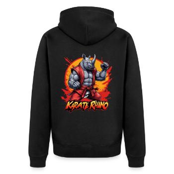 Karate Nashorn - Unisex Premium Bio Zip Hoodie - Schwarz - Hinten - Nico (187cm)