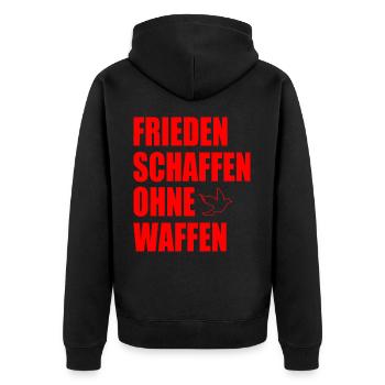 Frieden schaffen ohne waffen - Unisex Premium Bio Zip Hoodie - Schwarz - Hinten - Nico (187cm)