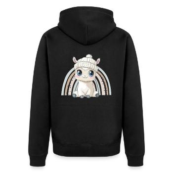 Alpaca Cute Cute Baby Kids Animal Llama Cartoon - Unisex Premium Organic Zip Hoodie - black - Back - Nico (187cm)