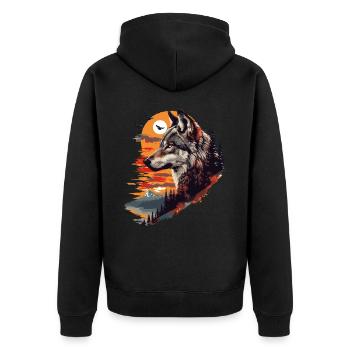 Wolf Wolf's Head Forest Nature Mountains Wilderness Sun - Unisex Premium Organic Zip Hoodie - black - Back - Nico (187cm)