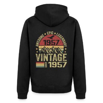 Vintage 1957 Birthday Gift 1957 - Born in 1957 - Unisex Premium Organic Zip Hoodie - black - Back - Nico (187cm)