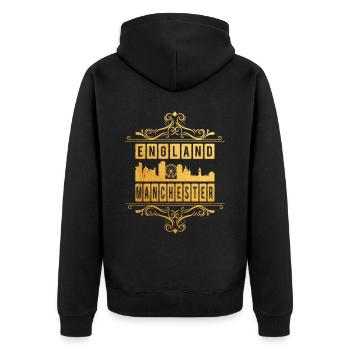 Manchester Angleterre UK City Skyline Gold Ornament - Veste à capuche bio Premium Unisexe - noir - Dos - Nico (187cm)