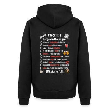 JGA Ideen Checkliste Aufgaben Bräutigam - Unisex Premium Bio Zip Hoodie - Schwarz - Hinten - Nico (187cm)