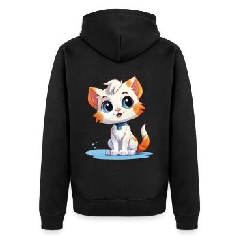 Cat Cute Cute Laughs Happy Kitten Cat - Unisex Premium Organic Zip Hoodie - black - Back - Nico (187cm)