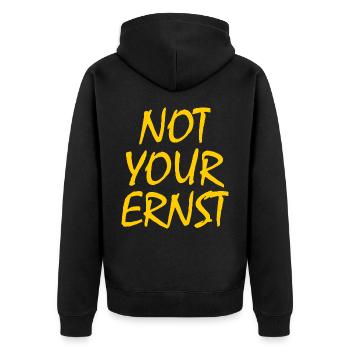 Not your ernst - Unisex Premium Bio Zip Hoodie - Schwarz - Hinten - Nico (187cm)
