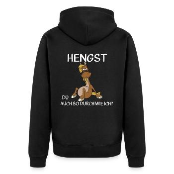 Hengst - Unisex Premium Bio Zip Hoodie - Schwarz - Hinten - Nico (187cm)