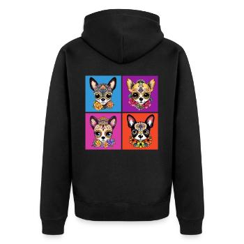 Kawaii-Stil Chihuahua Zuckerschädel Tag der - Unisex Premium Bio Zip Hoodie - Schwarz - Hinten - Nico (187cm)