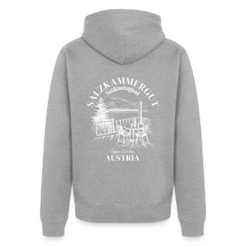 Salzkammergut Österreich Autriche - Veste à capuche bio Premium Unisexe - gris chiné - Dos - Nico (187cm)