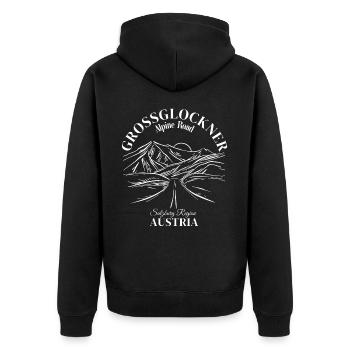 Grossglockner Alpine Road Österreich Salzburg - Unisex Premium Bio Zip Hoodie - Schwarz - Hinten - Nico (187cm)